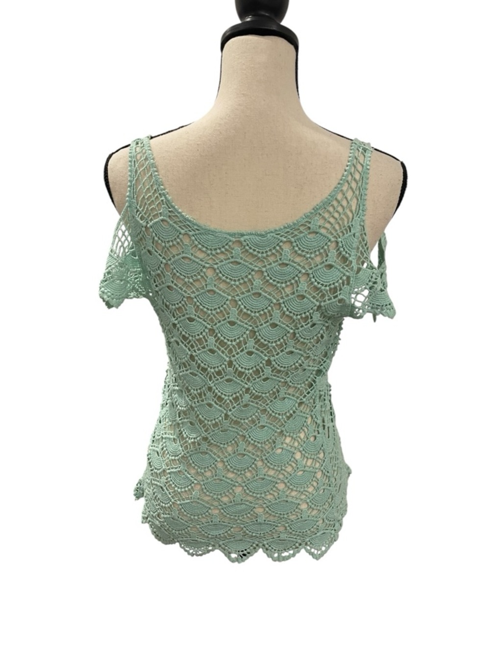 Women's Crochet Cold-Shoulder Top - Mint Green - Picture 3 of 4